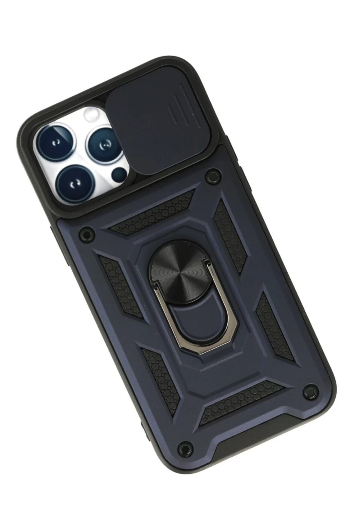 Apple iPhone 13 Pro Max Uyumlu Kılıf Pars Lens Yüzüklü Silikon - Lacivert