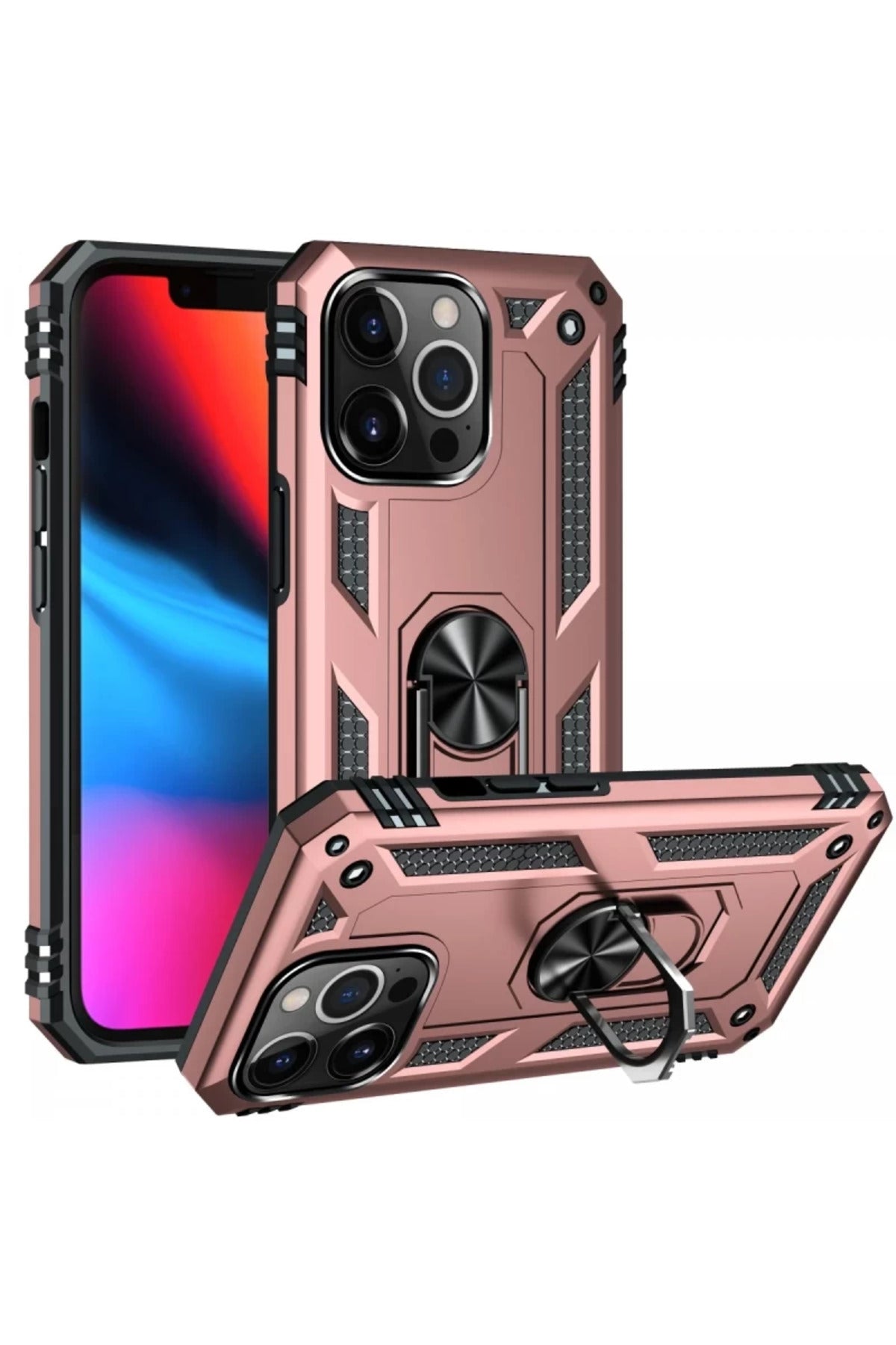 Apple iPhone 14 Pro Uyumlu Kılıf Sofya Yüzüklü Silikon Kapak - Rose
