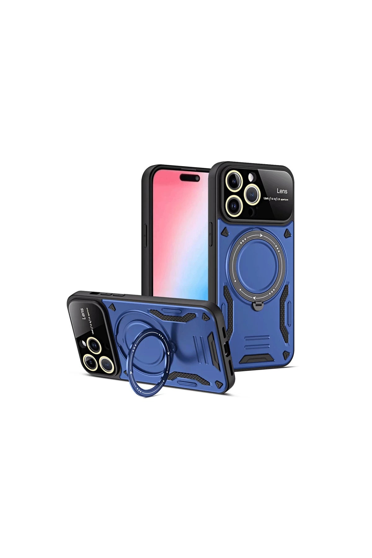Apple iPhone 15 Pro Uyumlu Joy Lens Standlı Kapak - Lacivert