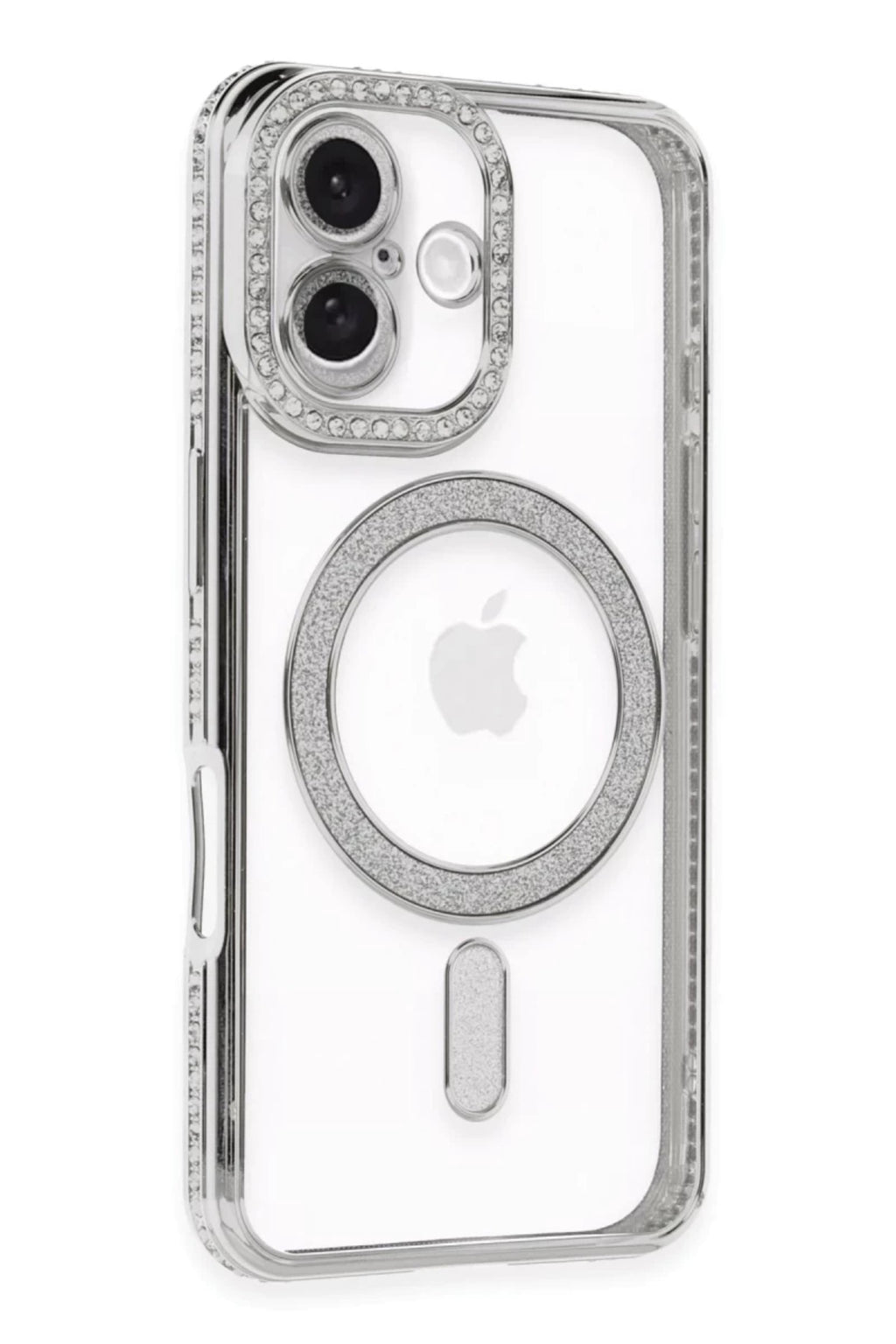 Apple iPhone 16 Plus Uyumlu Kılıf Joke Simli Magneticsafe Kılıf - Gümüş