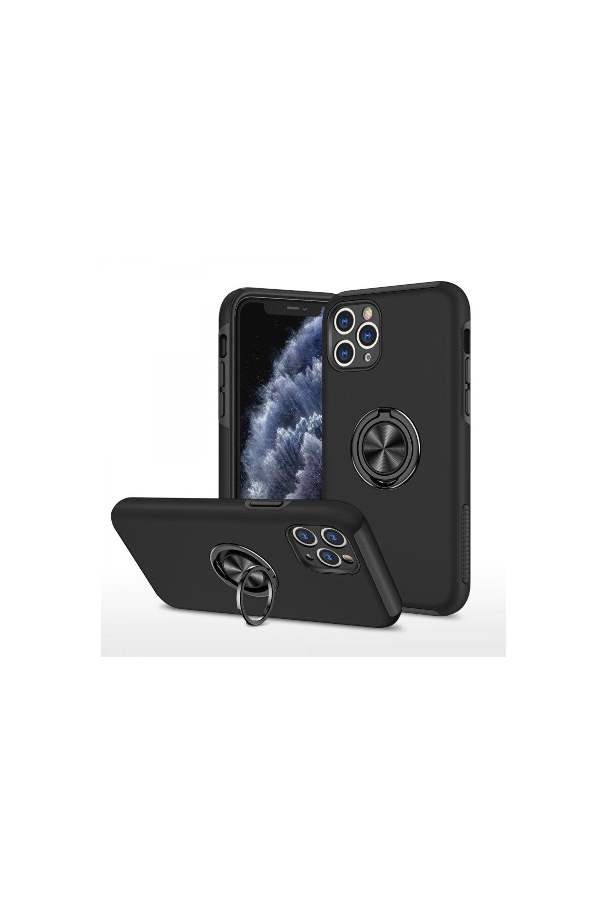 Apple iPhone 11 Pro Max Uyumlu Kılıf Elit Yüzüklü Kapak - Siyah