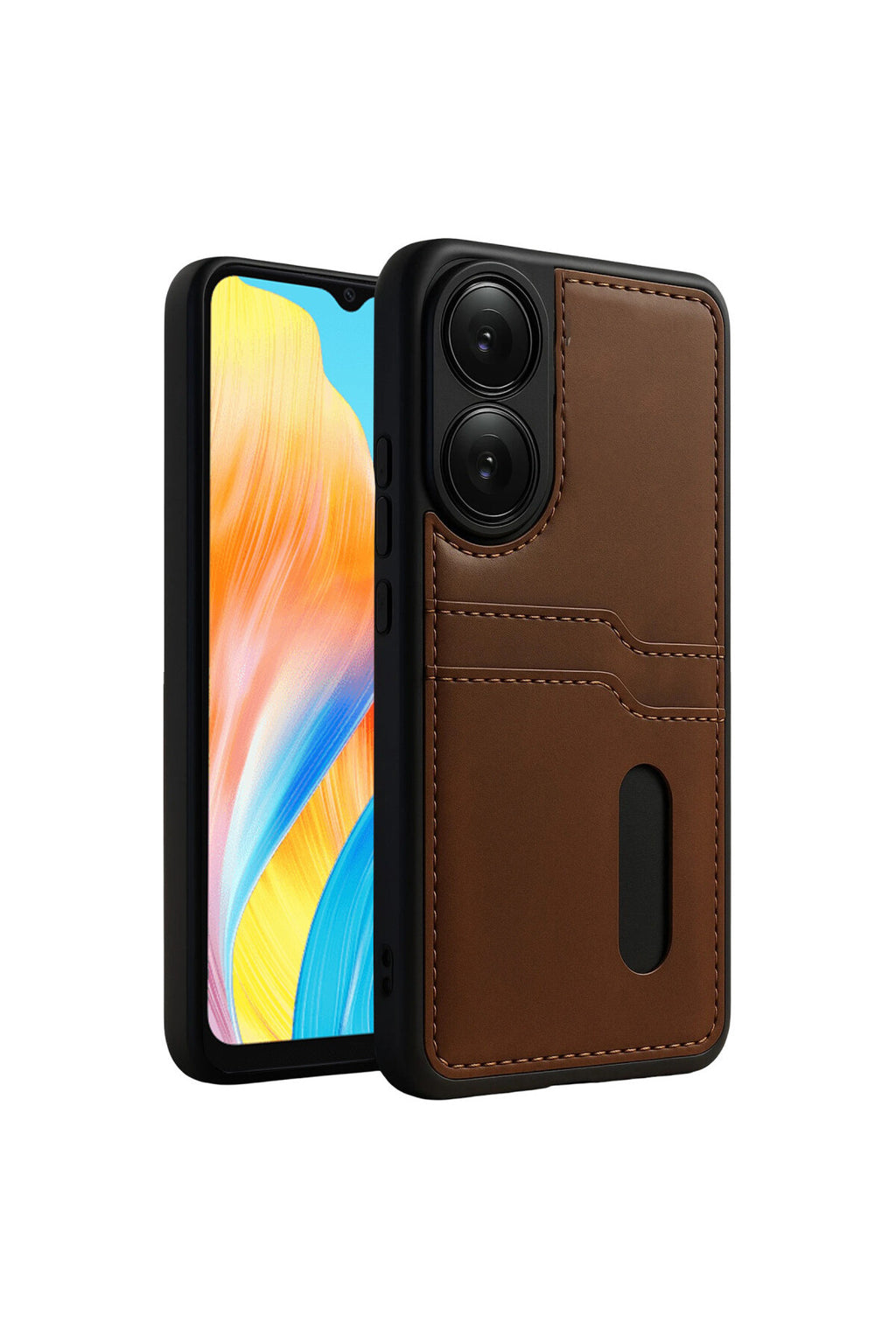 Oppo A38 Uyumlu Sara Kartvizitli Deri Kılıf - Taba