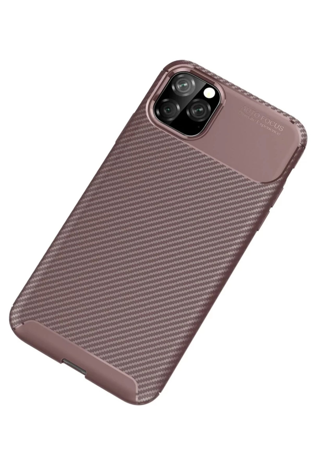 Apple iPhone 11 Pro Max Uyumlu Kılıf Auto Focus Karbon Kapak - Kahverengi
