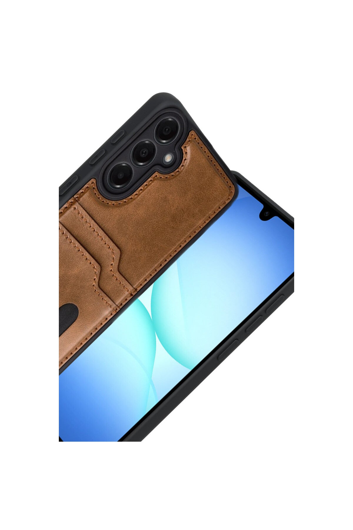 Samsung Galaxy A17 5G Uyumlu Sara Kartvizitli Deri Kılıf - Taba