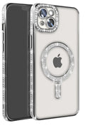 Apple iPhone 14 Uyumlu Kılıf Joke Simli Magneticsafe Kılıf - Gümüş