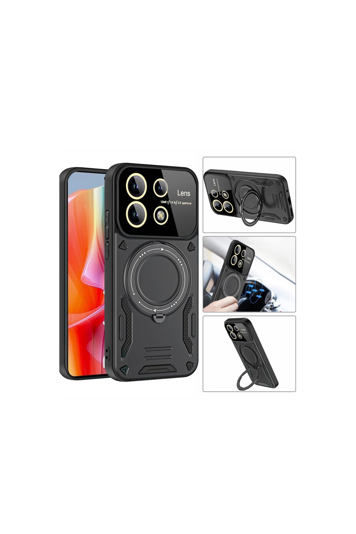 Xiaomi Redmi Note 13 Pro 4G Uyumlu Kılıf Joy Lens Standlı Kapak - Mor