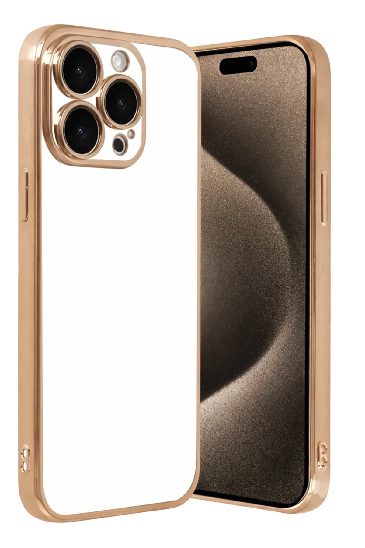 Apple iPhone 15 Pro Max Uyumlu Lensli Silikon - Gold
