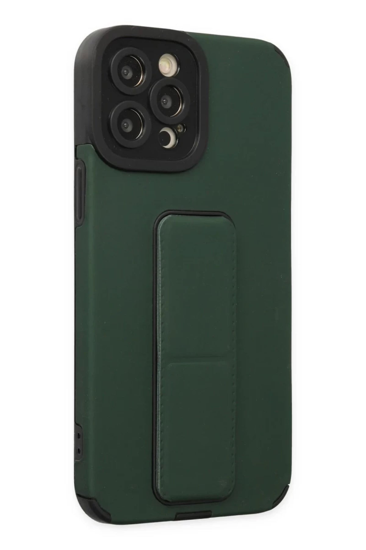 Apple iPhone 12 Pro Max Uyumlu Kılıf Mega Standlı Silikon - Yeşil