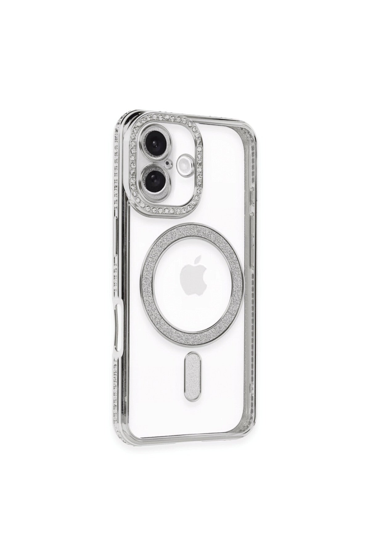 Apple iPhone 16 Plus Uyumlu Kılıf Joke Simli Magneticsafe Kılıf - Gümüş