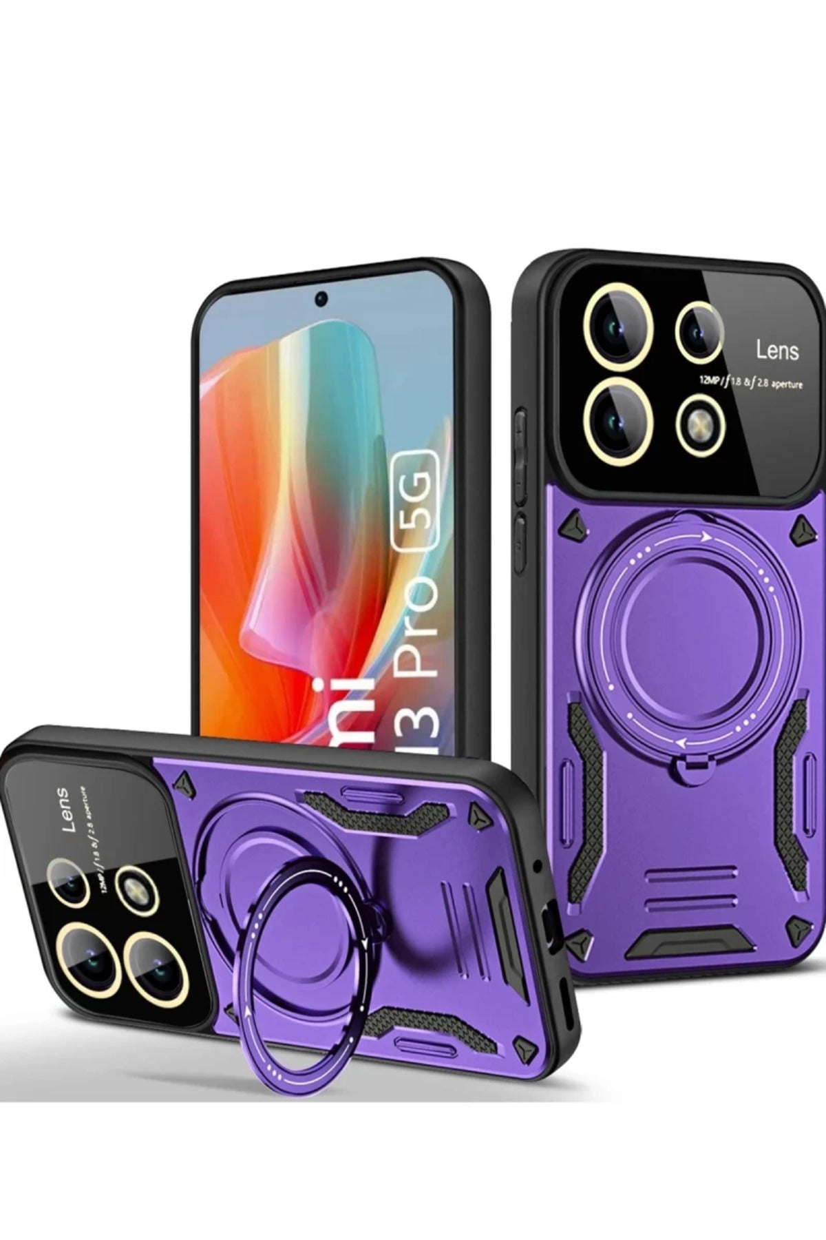 Xiaomi Redmi Note 13 Pro 4G Uyumlu Kılıf Joy Lens Standlı Kapak - Mor