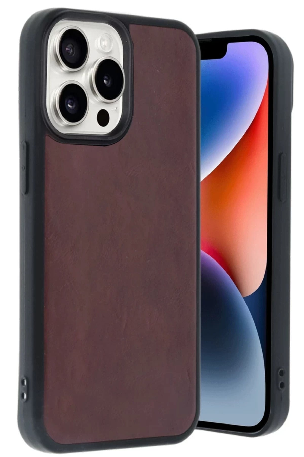 Apple iPhone 14 Pro Max Uyumlu Kılıf Aras Deri Kapak - Bordo