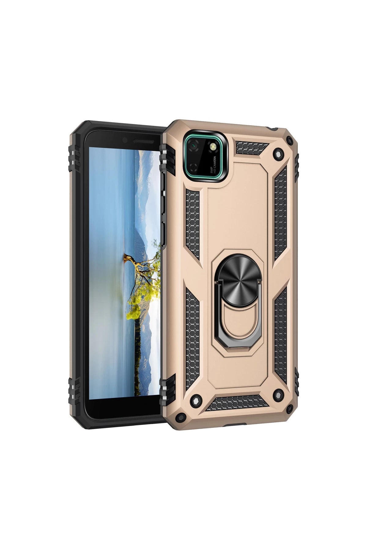 Huawei Y5P Uyumlu Kılıf Sofya Yüzüklü Silikon Kapak - Gold