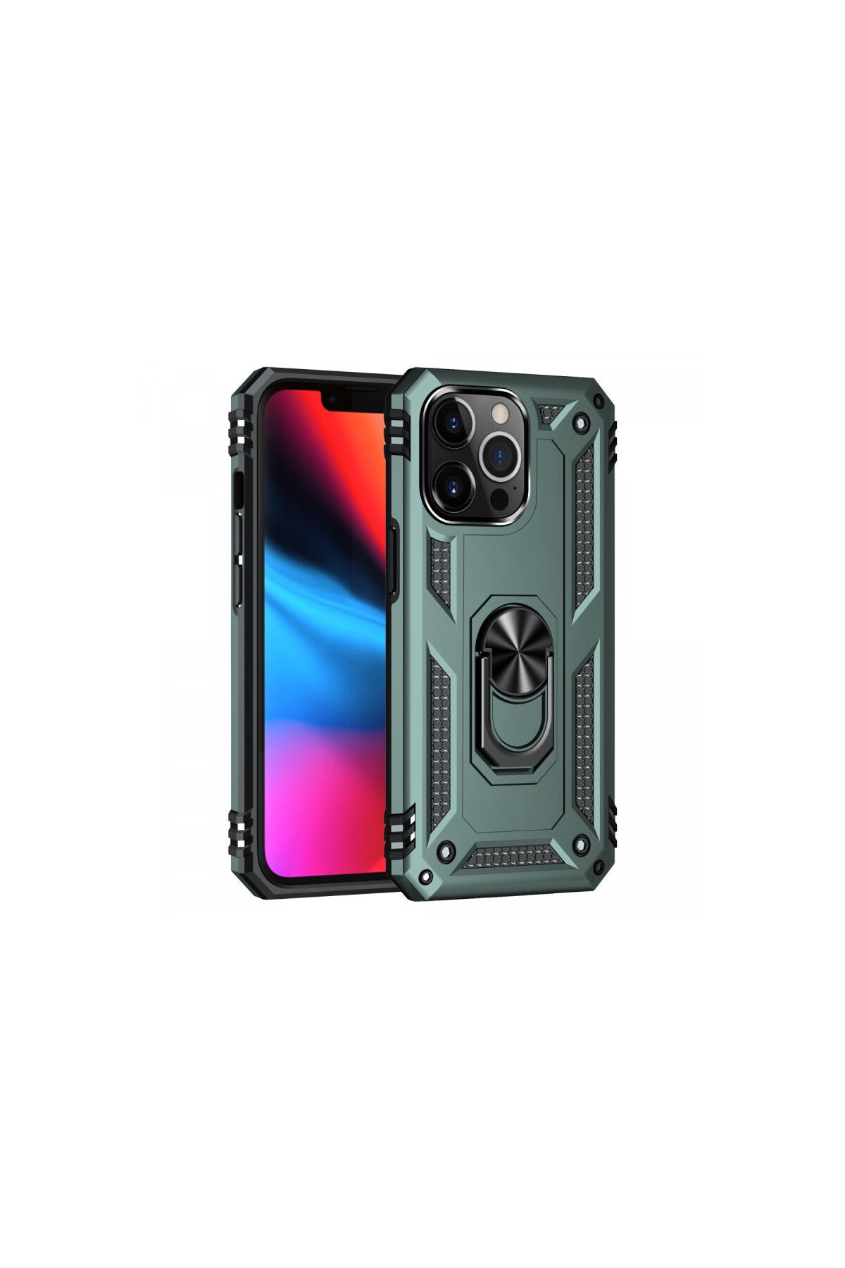 Apple iPhone 14 Pro Uyumlu Kılıf Sofya Yüzüklü Silikon Kapak - Yeşil