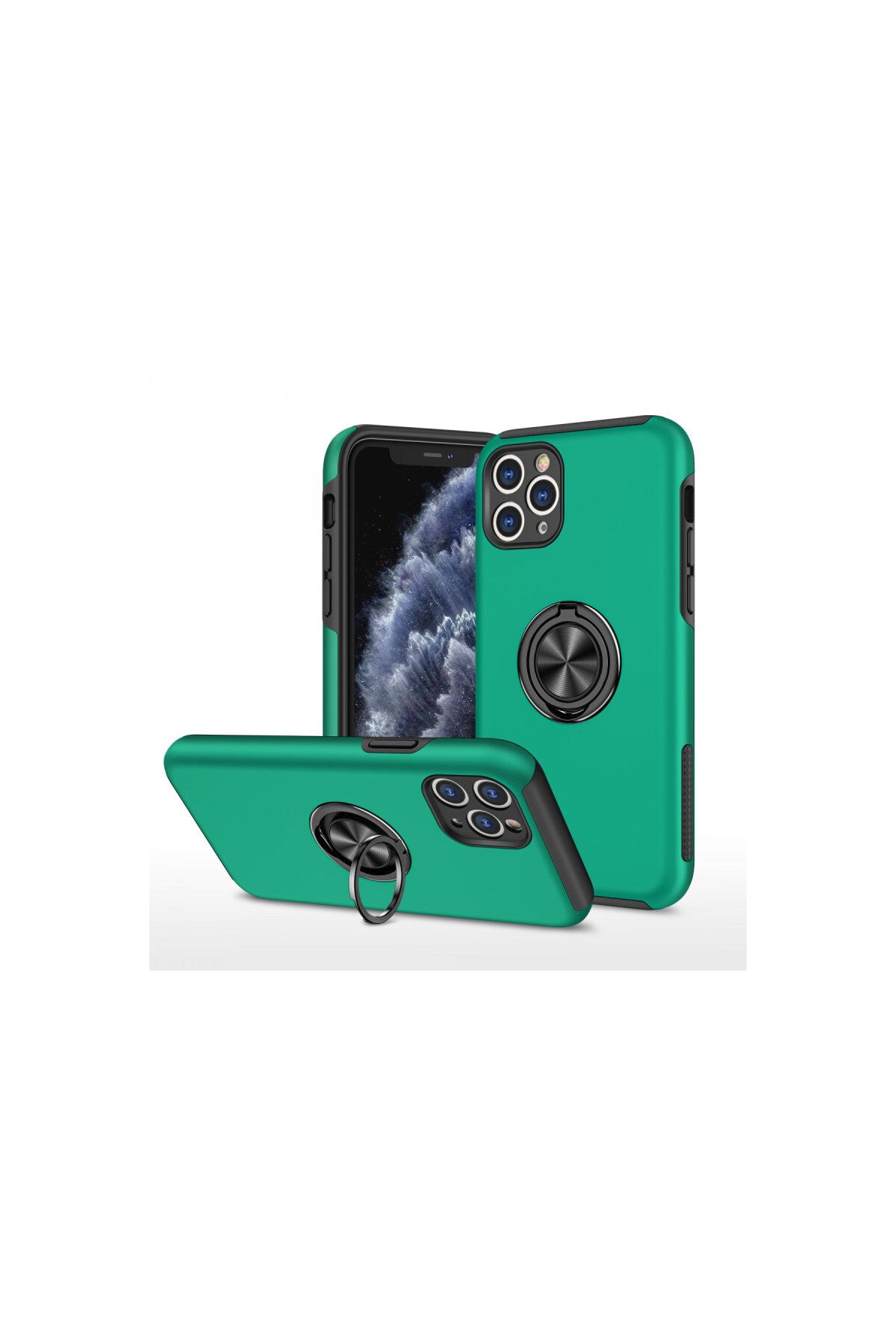 Apple iPhone 11 Pro Max Uyumlu Kılıf Elit Yüzüklü Kapak - Yeşil