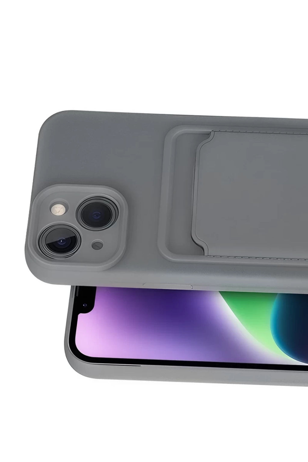 Apple iPhone 14 Uyumlu Kılıf Kelvin Kartvizitli Silikon - Gri