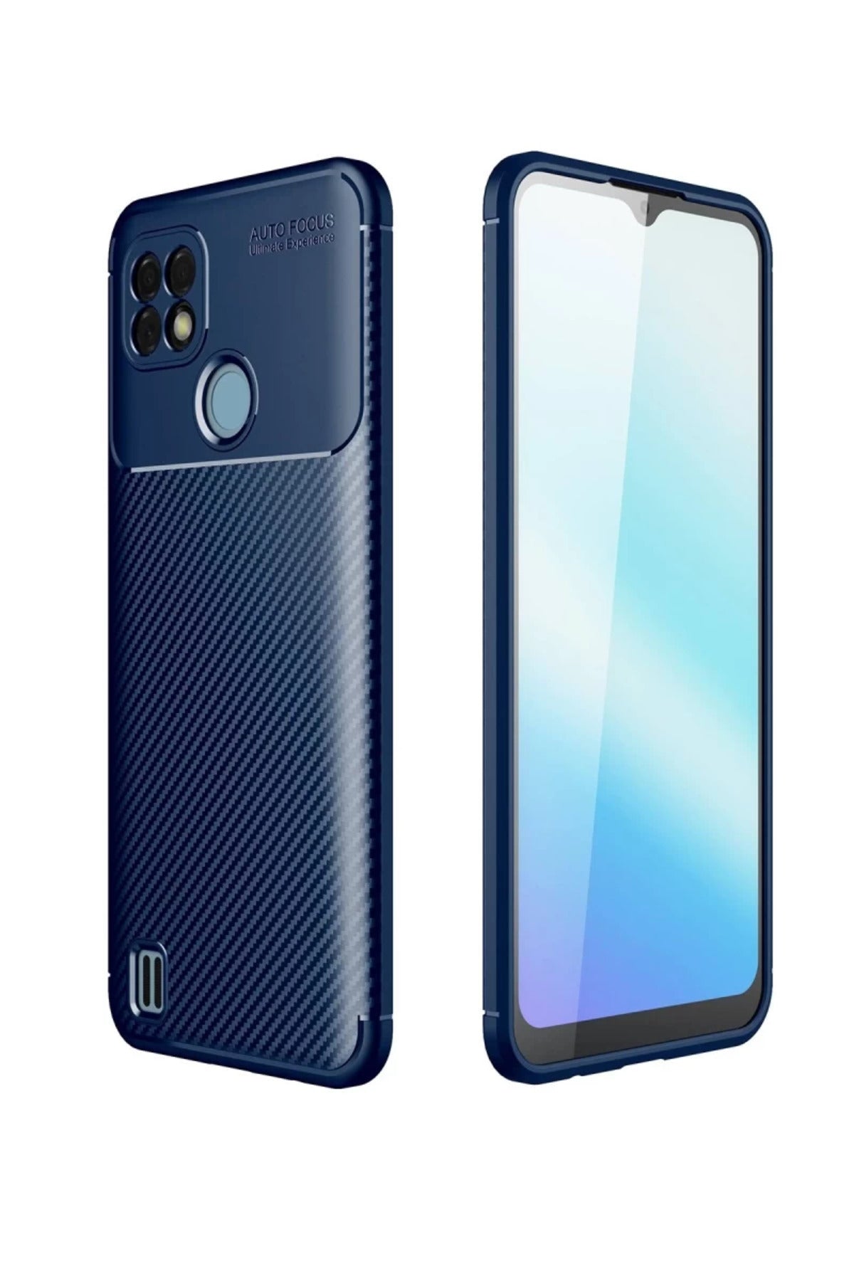 Realme C21 Uyumlu Kılıf Auto Focus Karbon Kapak - Lacivert