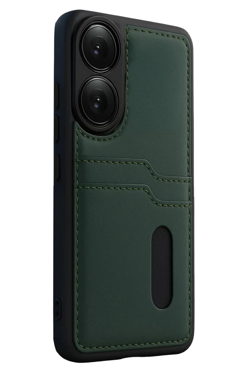 Oppo A38 Uyumlu Sara Kartvizitli Deri Kılıf - Yeşil