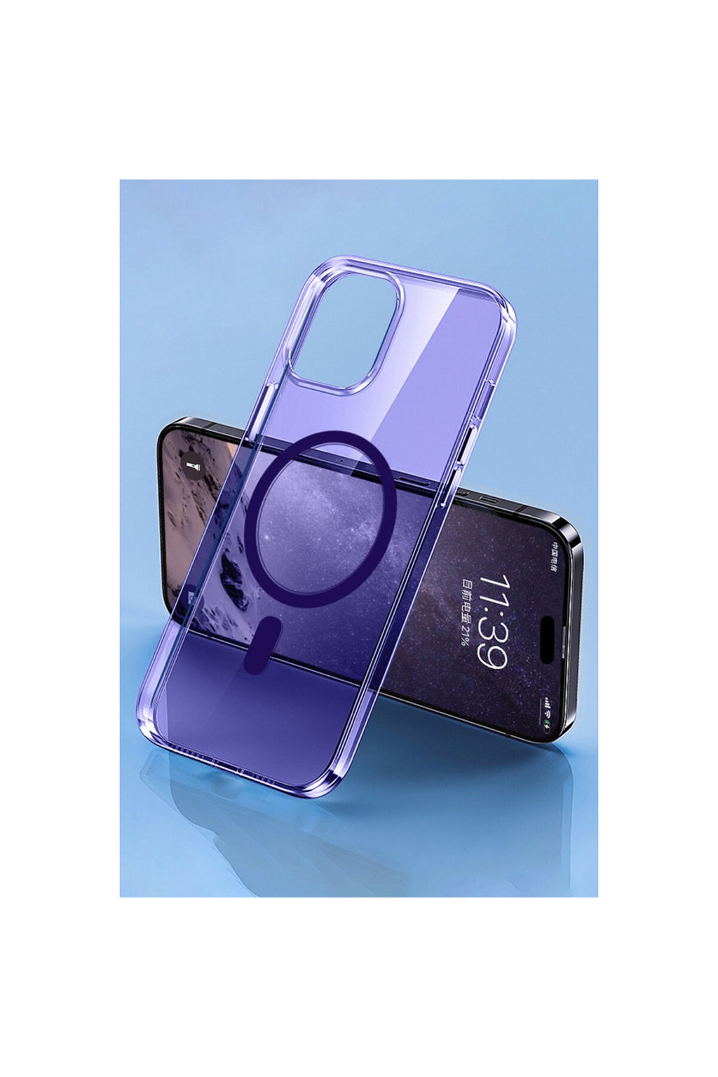 Apple iPhone 14 Pro Max Uyumlu Kılıf Tron Şeffaf Magsafe Kapak - Derin Mor