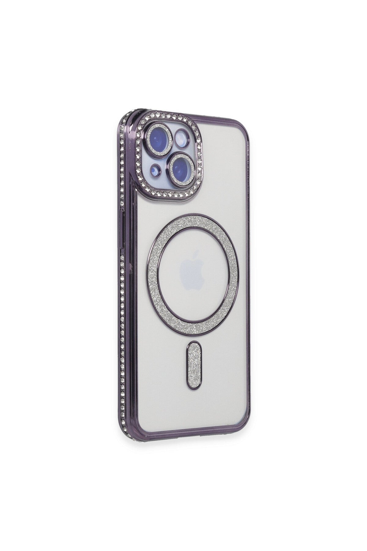 Apple iPhone 13 Uyumlu Kılıf Joke Simli Magneticsafe Kılıf - Derin Mor