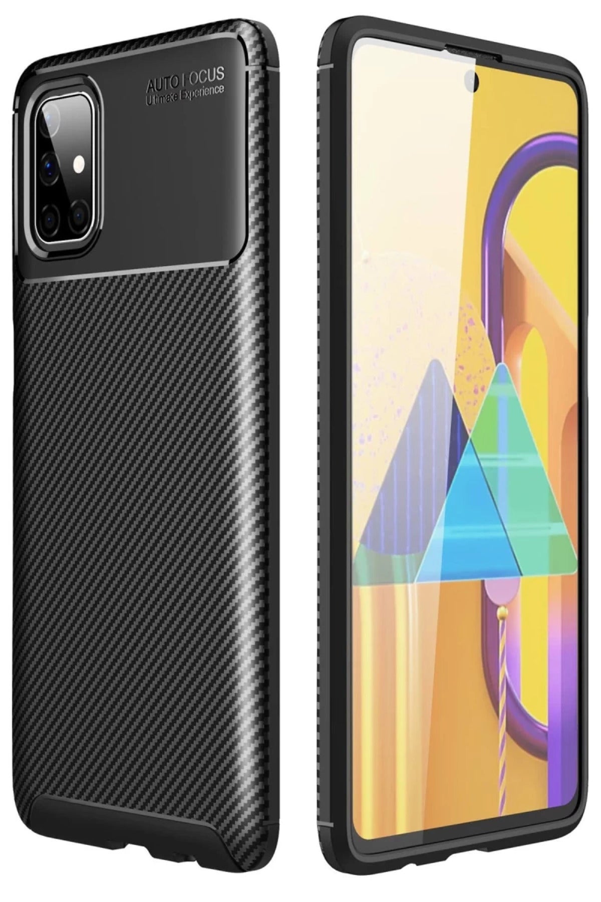Samsung Galaxy M51 Uyumlu Kılıf Auto Focus Karbon Kapak - Siyah