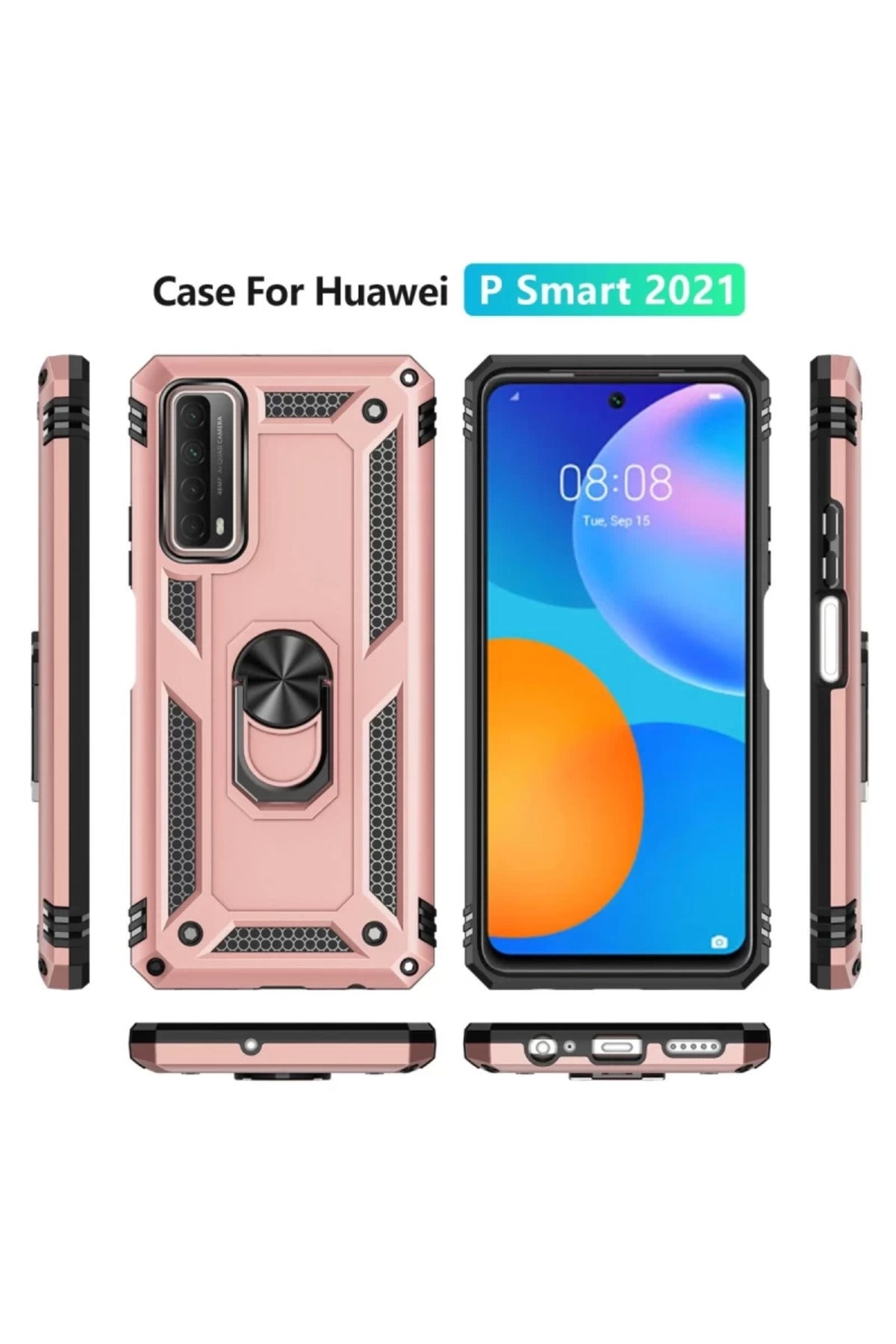 Huawei P Smart 2021 Kılıf Sofya Yüzüklü Silikon Kapak - Rose