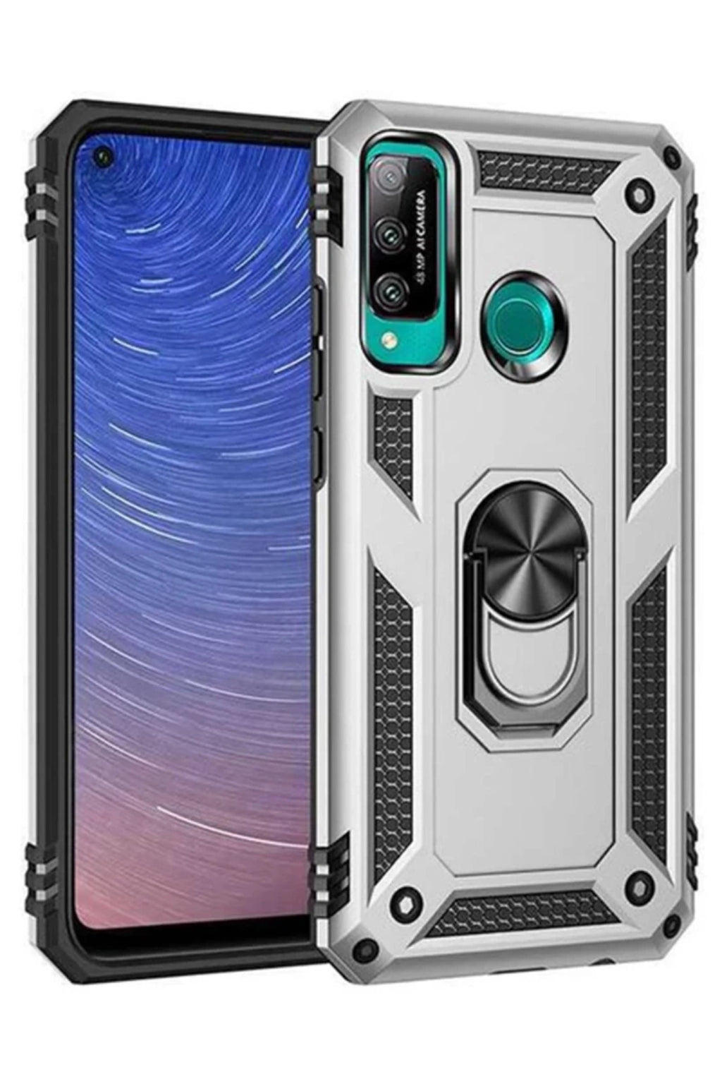 Huawei P40 Lite Uyumlu E Kılıf Sofya Yüzüklü Silikon Kapak - Gümüş