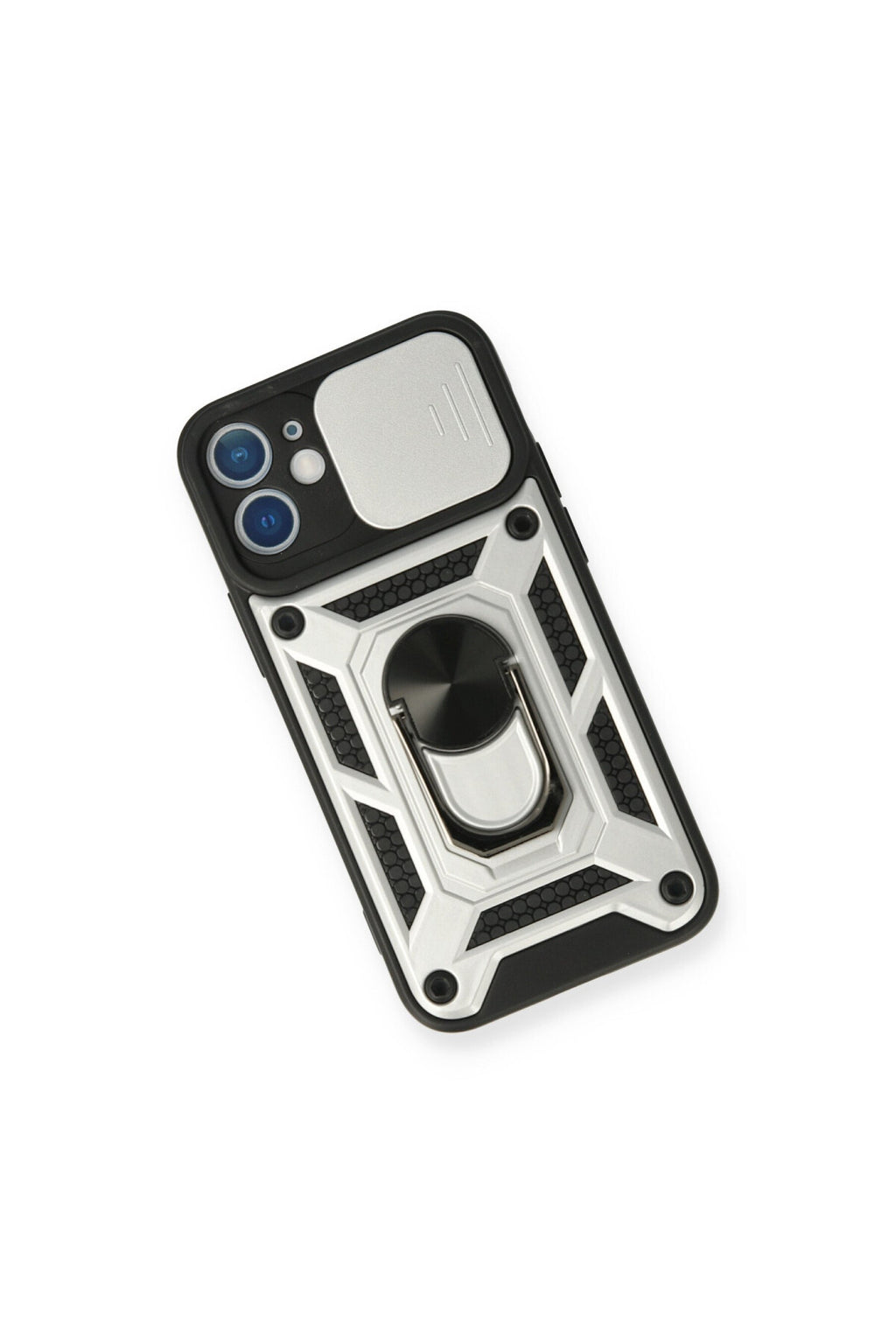 Apple iPhone 12 Mini Uyumlu Kılıf Pars Lens Yüzüklü Silikon - Gümüş