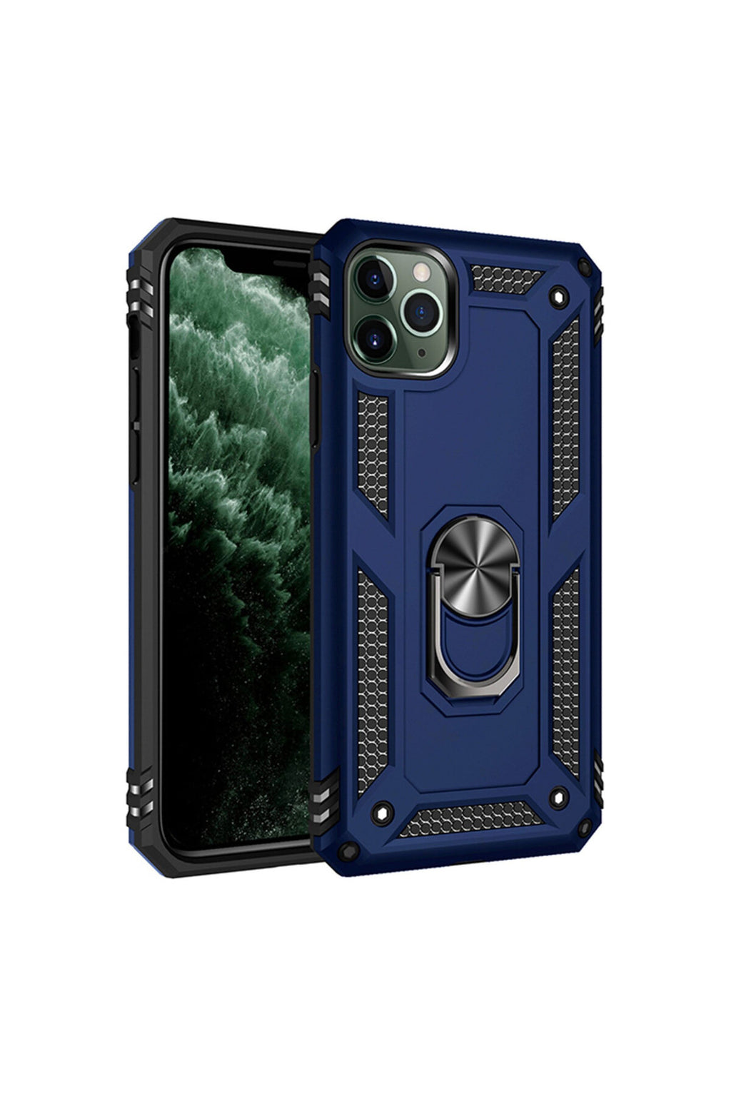Apple iPhone 11 Pro Max Uyumlu Kılıf Sofya Yüzüklü Silikon Kapak - Lacivert