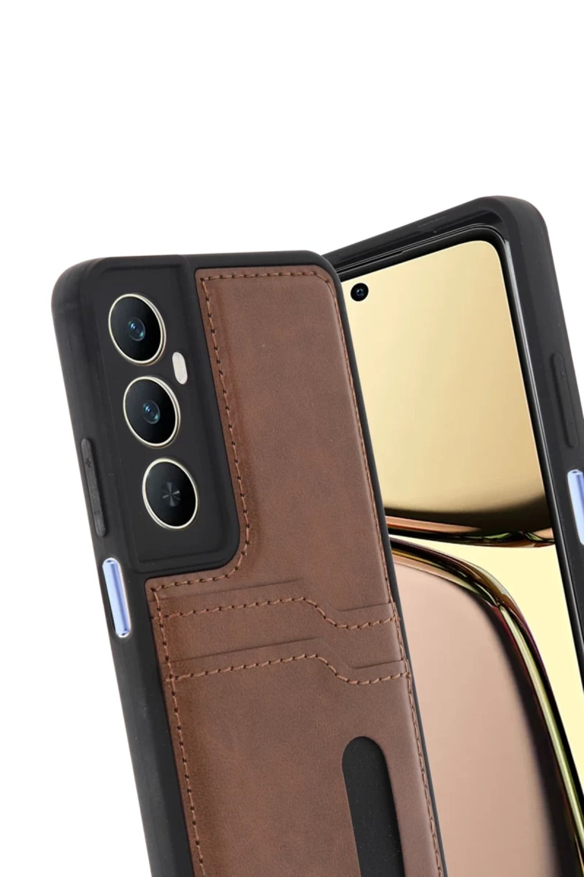 Realme C65 Uyumlu Sara Kartvizitli Deri Kılıf - Taba