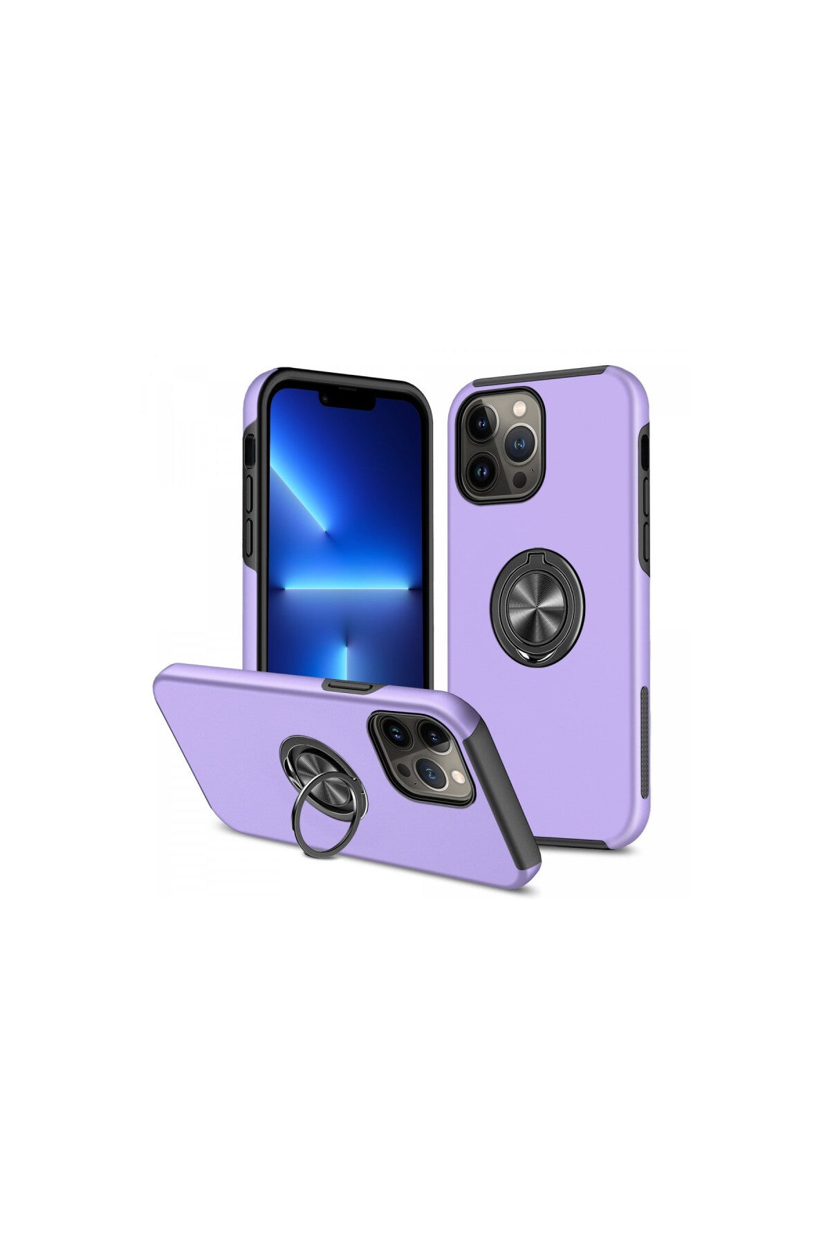 Apple iPhone 13 Pro Max Uyumlu Kılıf Elit Yüzüklü Kapak - Mor