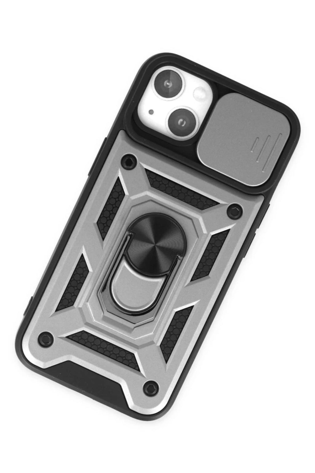 Apple iPhone 14 Uyumlu Kılıf Pars Lens Yüzüklü Silikon - Gümüş