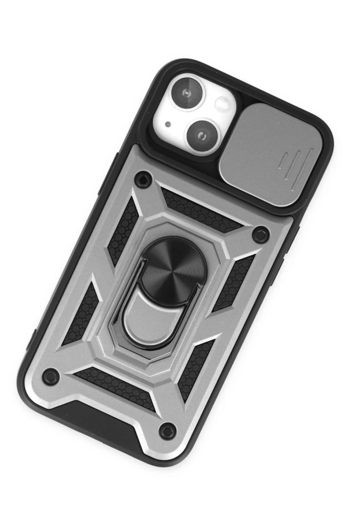 Apple iPhone 14 Uyumlu Kılıf Pars Lens Yüzüklü Silikon - Gümüş
