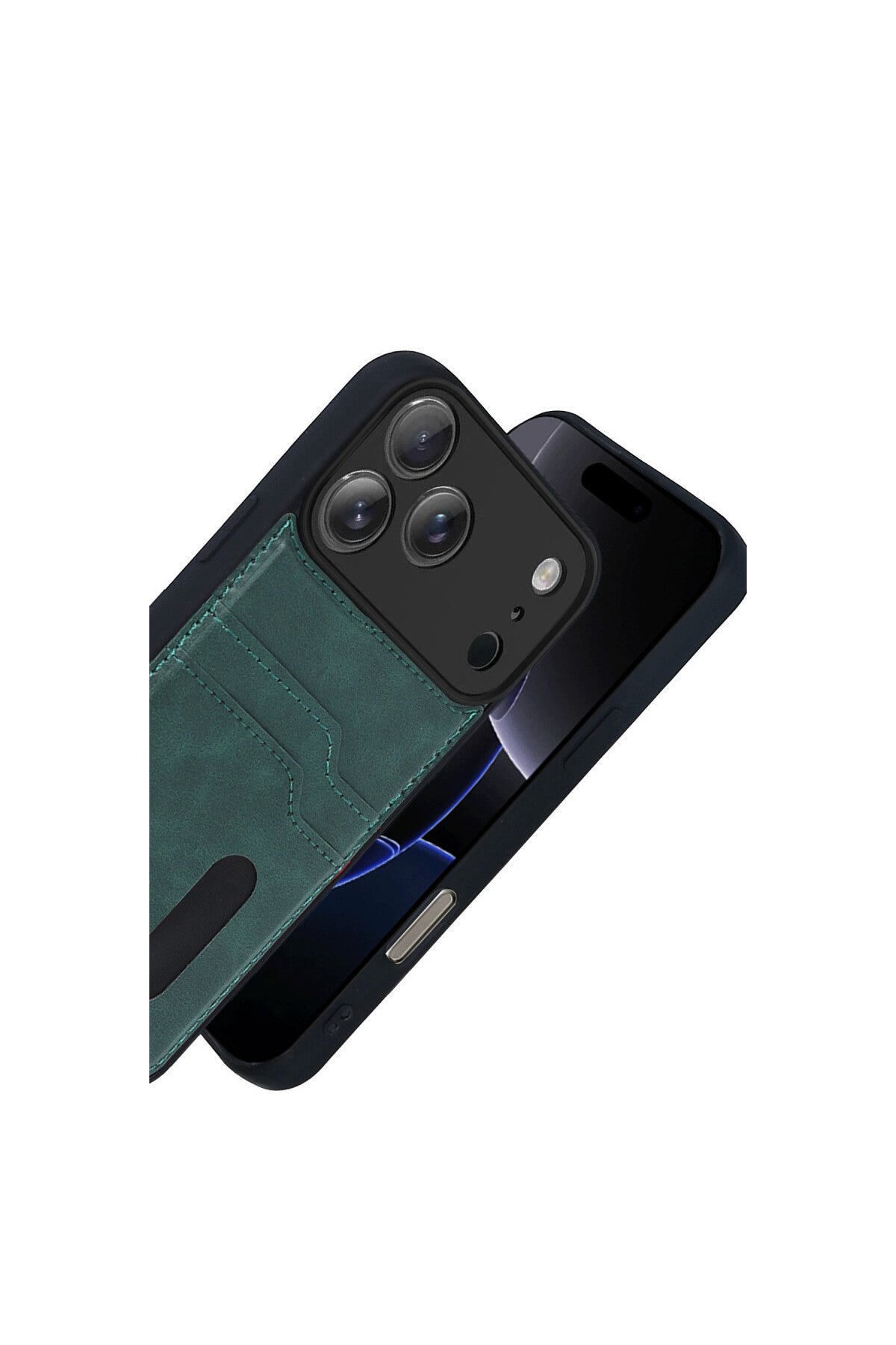 Apple iPhone 17 Pro Uyumlu Sara Kartvizitli Deri Kılıf - Yeşil