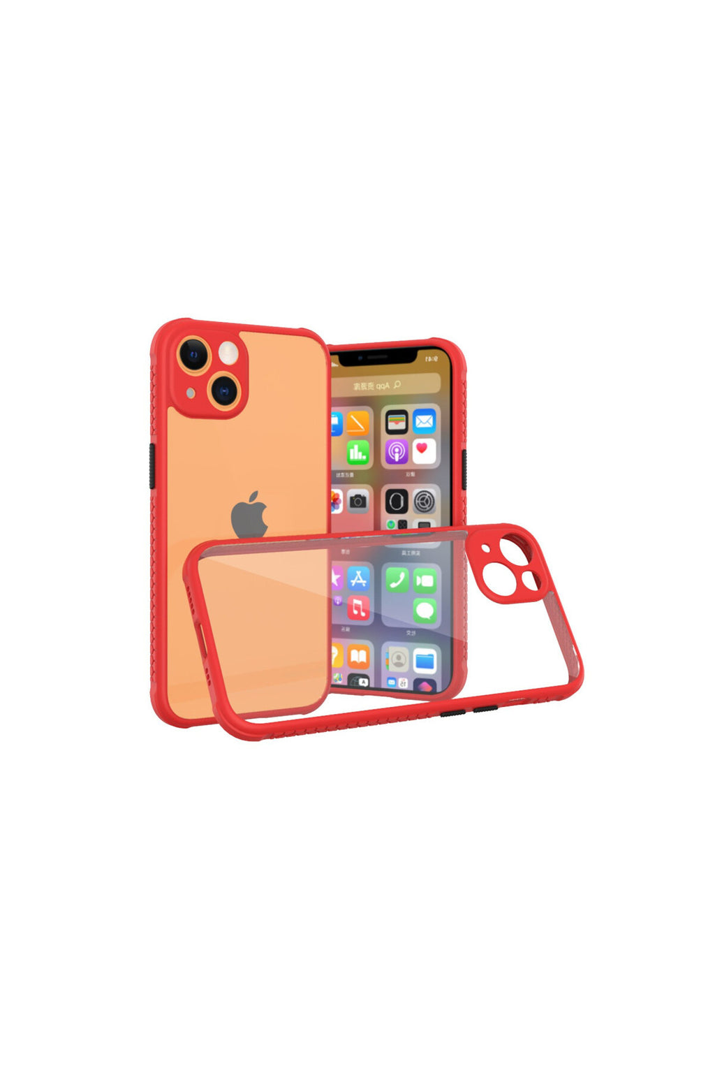 Apple iPhone 13 Mini Uyumlu Kılıf Miami Şeffaf Silikon - Kırmızı