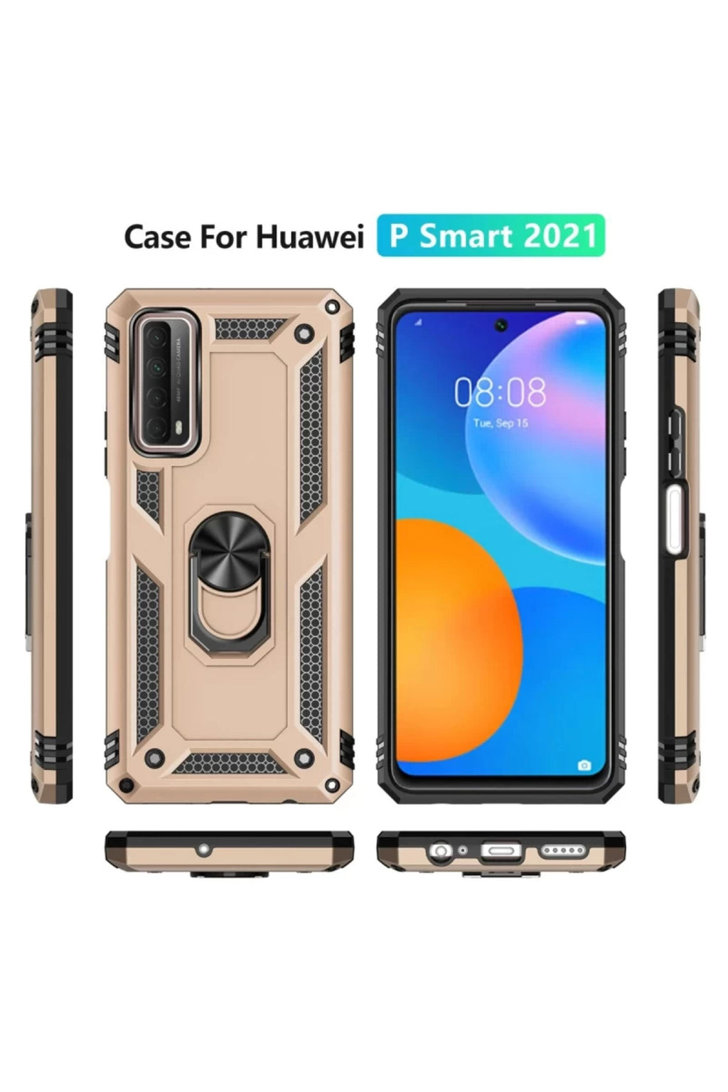 Huawei P Smart 2021 Kılıf Sofya Yüzüklü Silikon Kapak - Gold