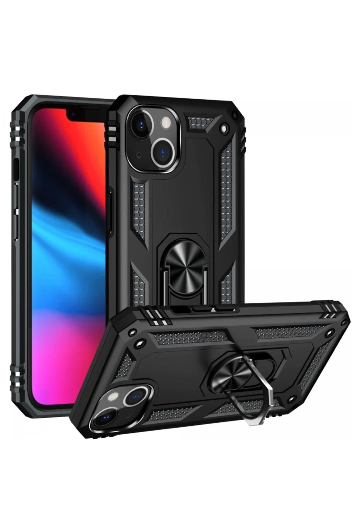 Apple iPhone 14 Plus Uyumlu Kılıf Sofya Yüzüklü Silikon Kapak - Siyah