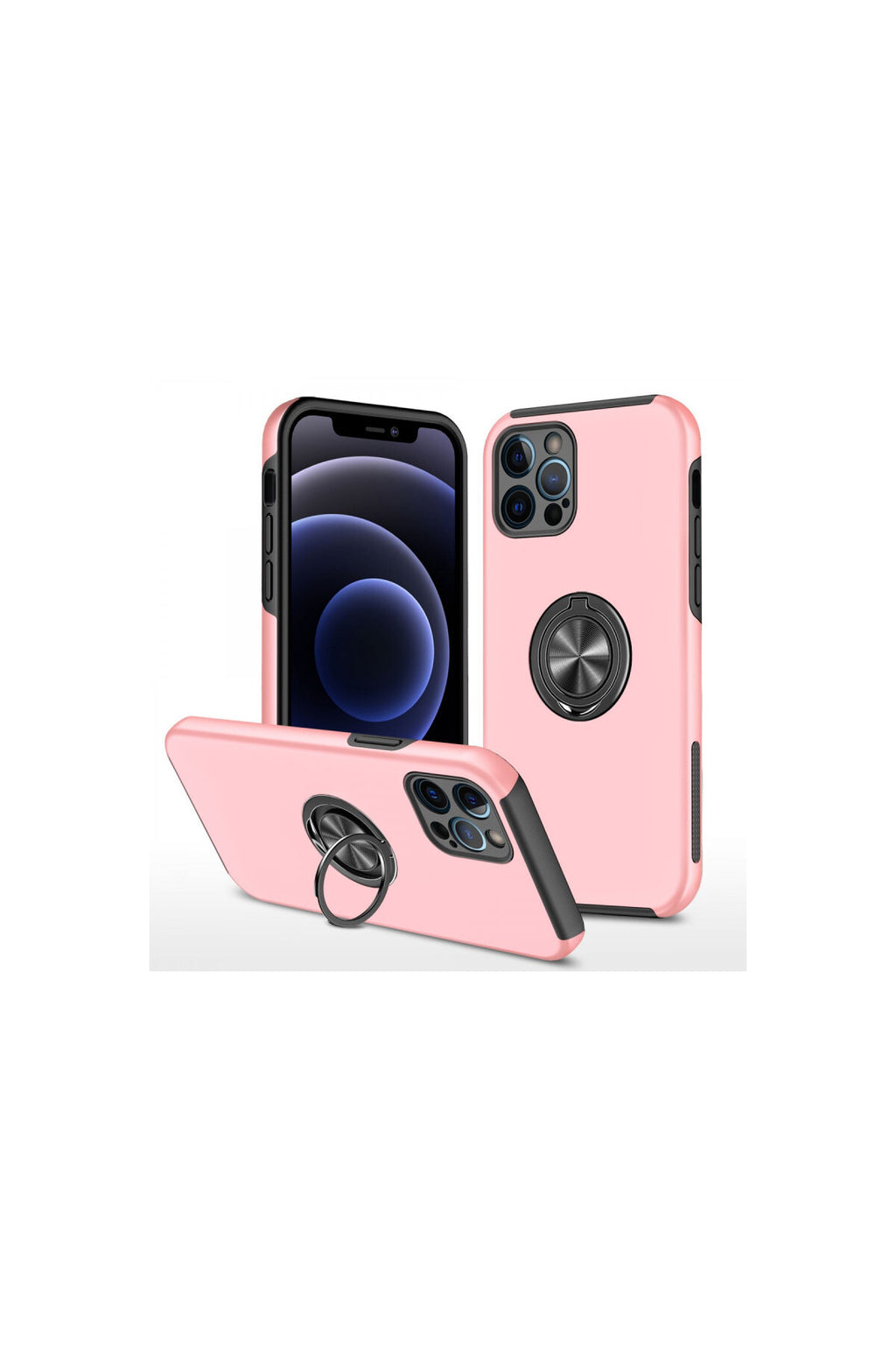 Apple iPhone 12 Pro Uyumlu Kılıf Elit Yüzüklü Kapak - Pembe