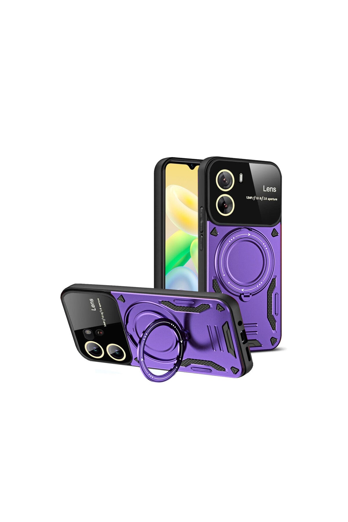 Vivo Y16 Uyumlu Kılıf Joy Lens Standlı Kapak - Mor