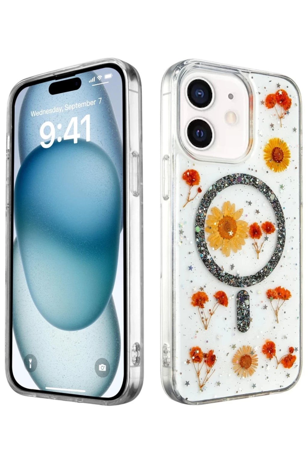 Apple iPhone 12 Uyumlu Kılıf Daisy Simli Magsafe Kapak - Siyah