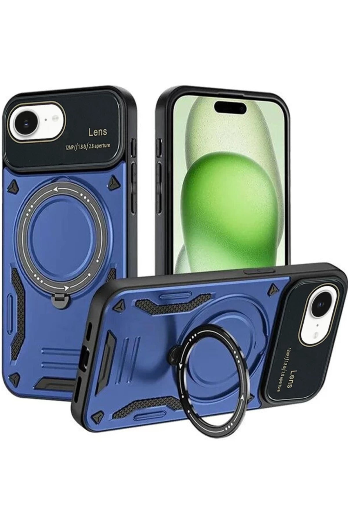 Apple iPhone 16E Uyumlu Kılıf Joy Lens Standlı Kapak - Lacivert