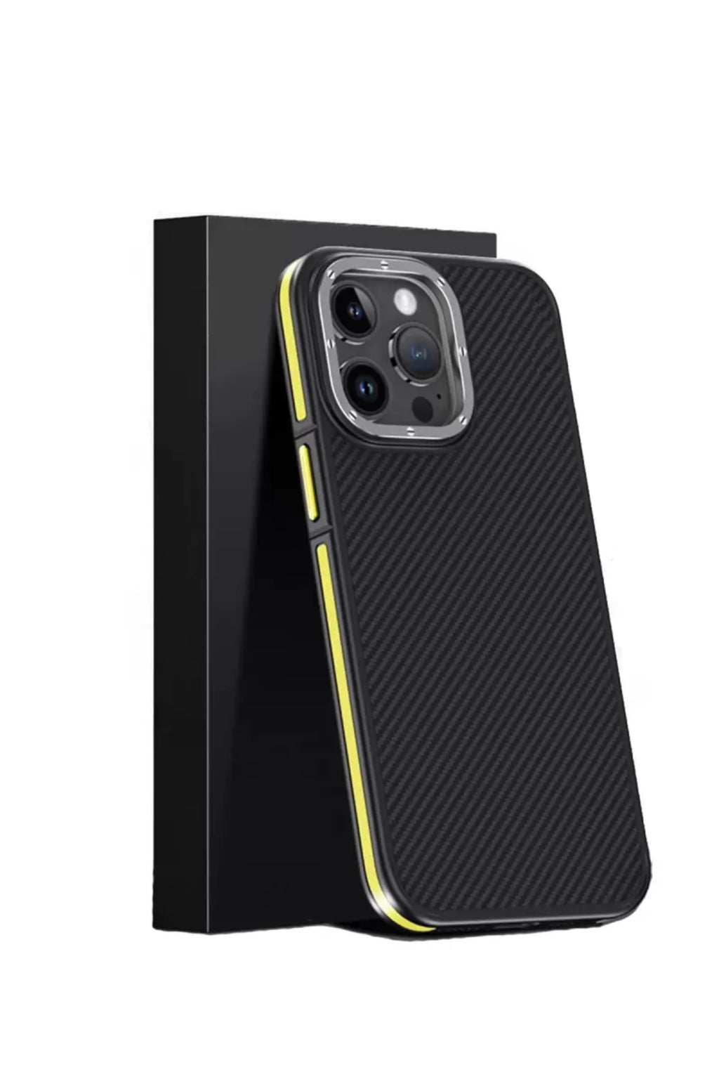 Joko Apple iPhone 15 Pro Max Uyumlu Kılıf Aramid 600D Kevlar Karbon Fiber Magsafe Kapak - Sarı