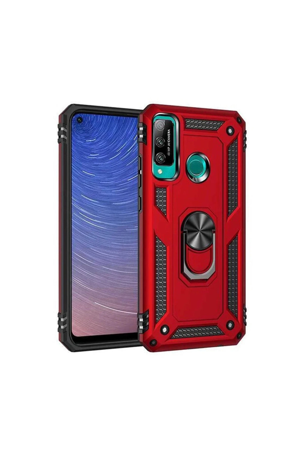 Huawei P40 Lite Uyumlu E Kılıf Sofya Yüzüklü Silikon Kapak - Kırmızı