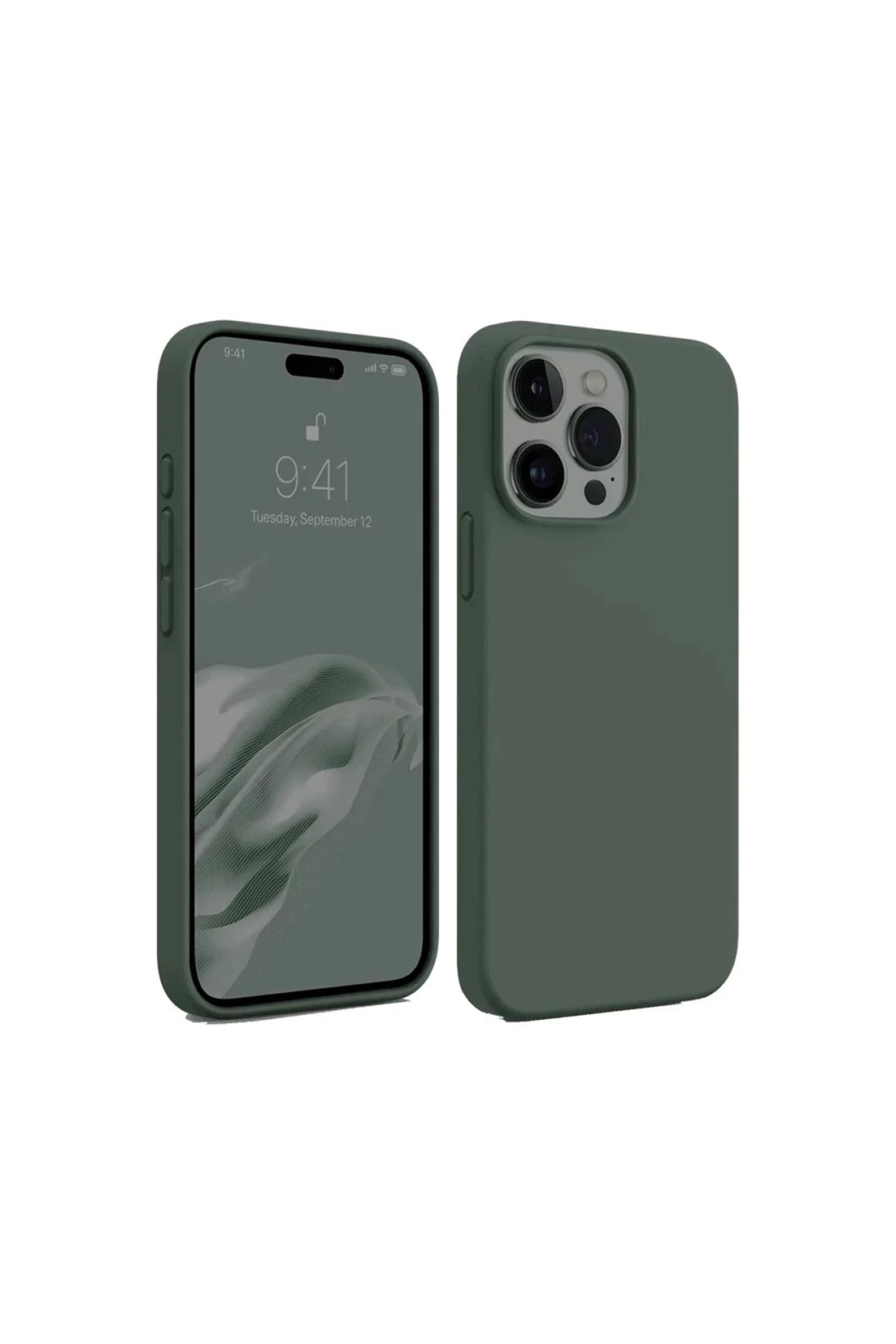 Apple iPhone 15 Pro Max Uyumlu Kılıf First Silikon - Koyu Yeşil