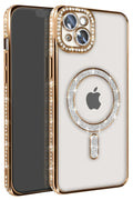 Apple iPhone 15 Uyumlu Kılıf Joke Simli Magneticsafe Kılıf - Gold