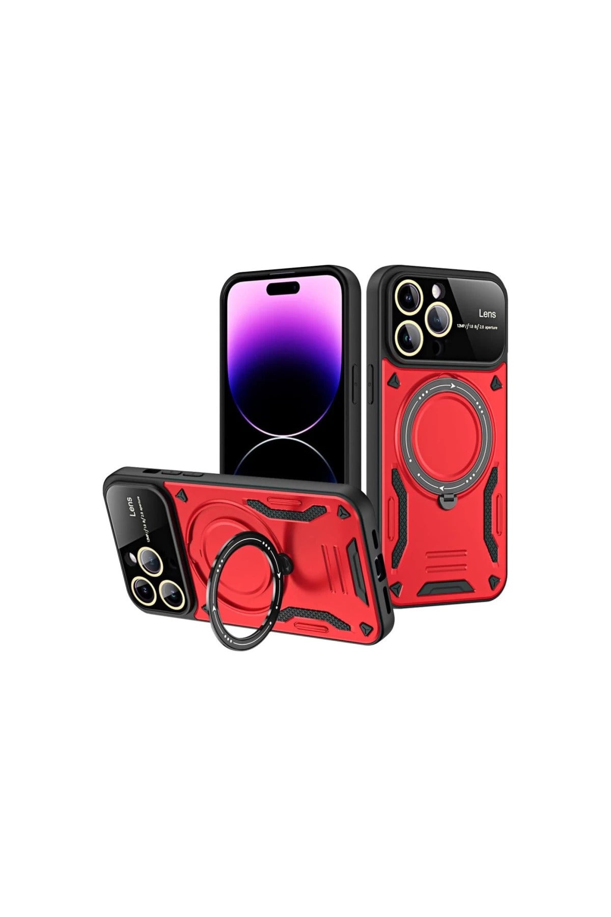 Apple iPhone 16 Pro Uyumlu Kılıf Joy Lens Standlı Kapak - Kırmızı