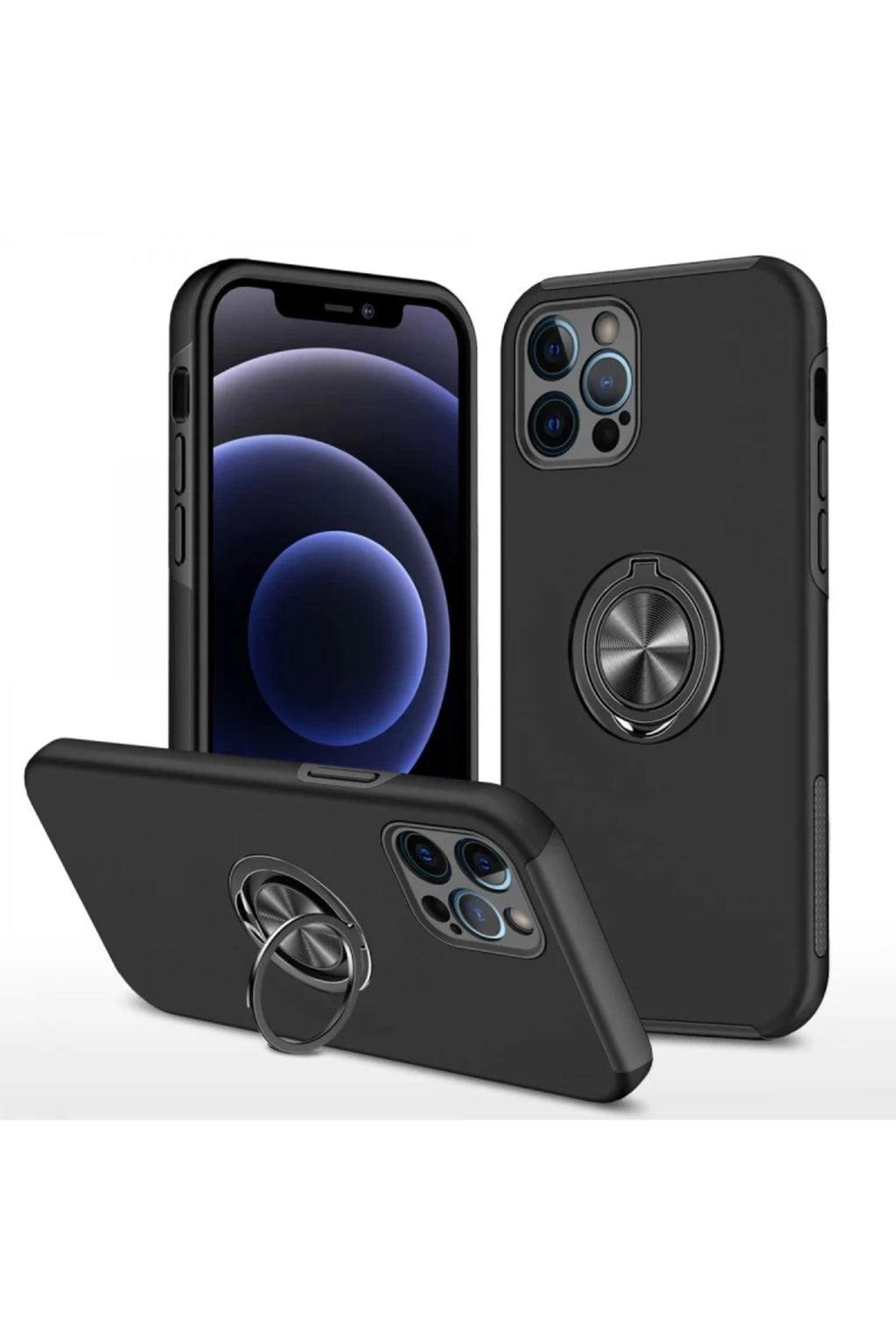 Apple iPhone 12 Pro Uyumlu Kılıf Elit Yüzüklü Kapak - Siyah