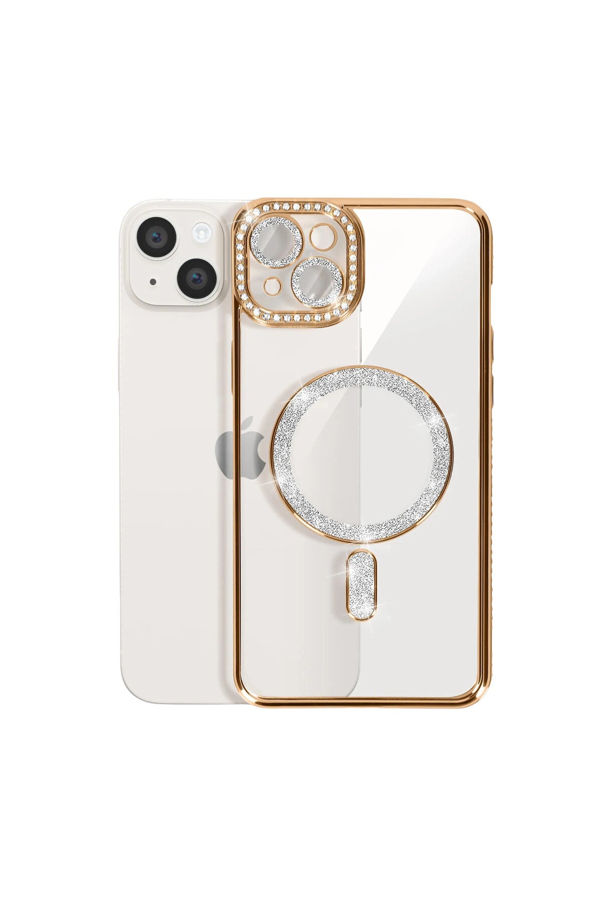 Apple iPhone 15 Uyumlu Kılıf Joke Simli Magneticsafe Kılıf - Gold