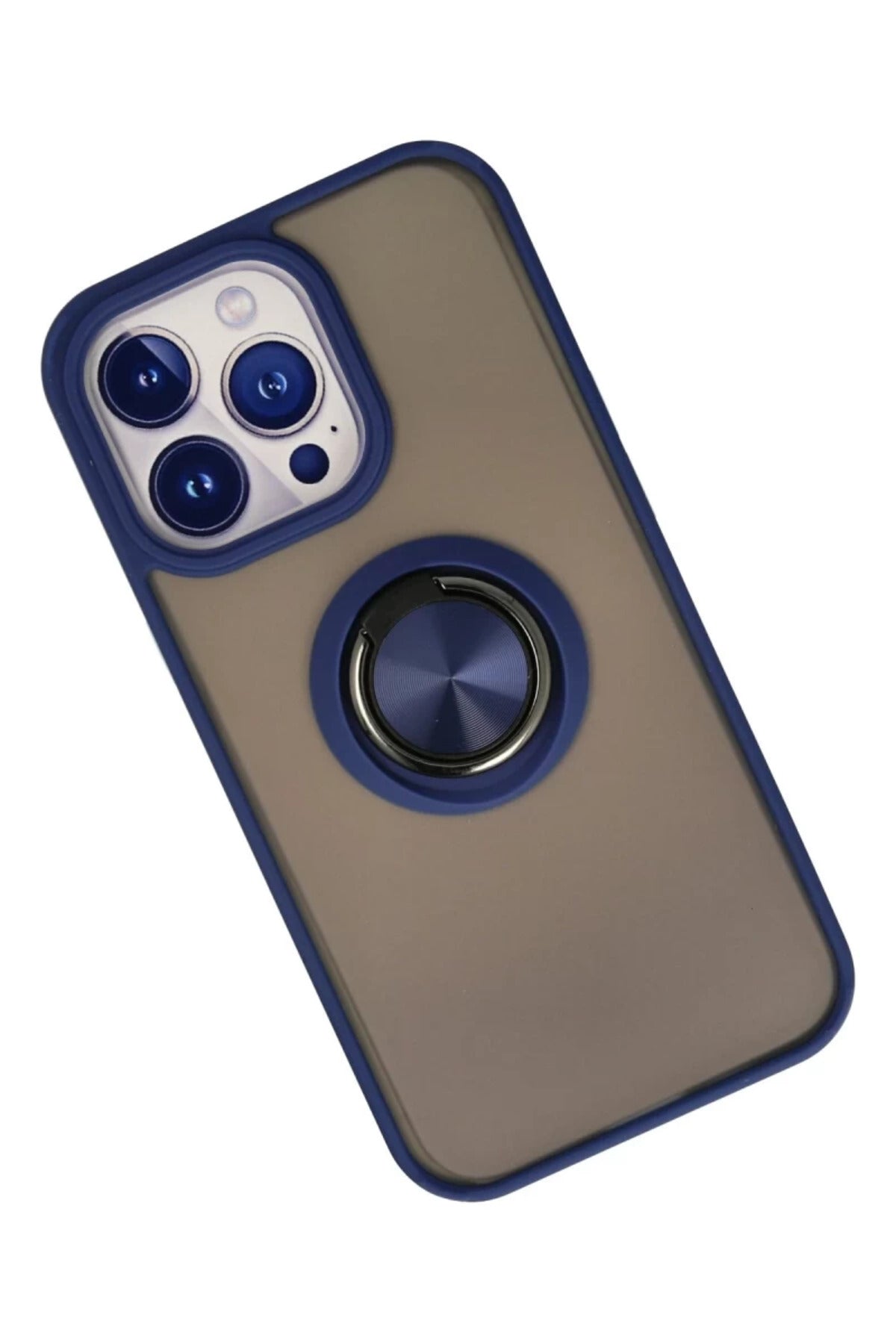 Apple iPhone 13 Pro Max Uyumlu Kılıf Montreal Yüzüklü Silikon Kapak - Lacivert