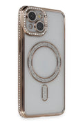 Apple iPhone 13 Uyumlu Kılıf Joke Simli Magneticsafe Kılıf - Gold