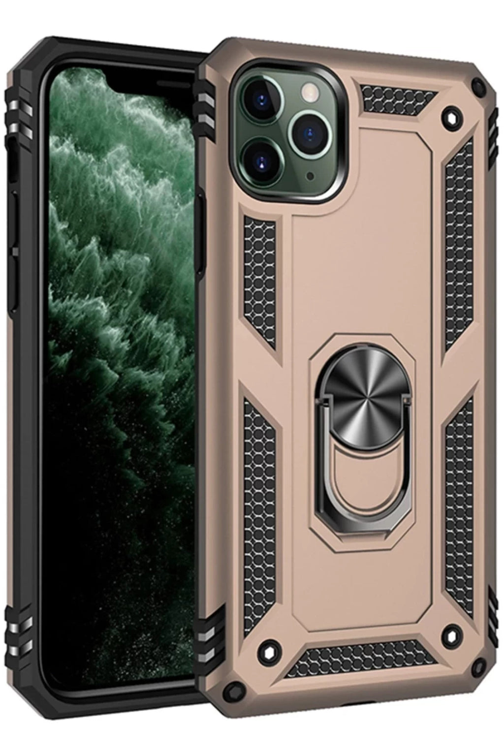 Apple iPhone 11 Pro Max Uyumlu Kılıf Sofya Yüzüklü Silikon Kapak - Gold
